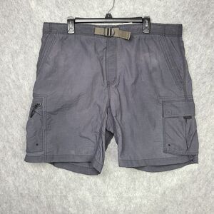 Columbia Cargo Shorts Mens LG Gray 40x20.5L Nylon Belted Pull On Fishing‎ Hiking